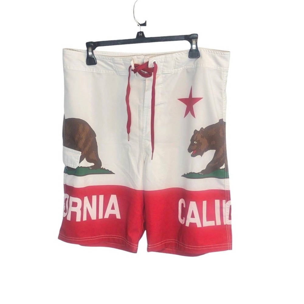 CARBON California Flag Swim~Board Shorts Men's 34 Side Pocket‎ Unlined